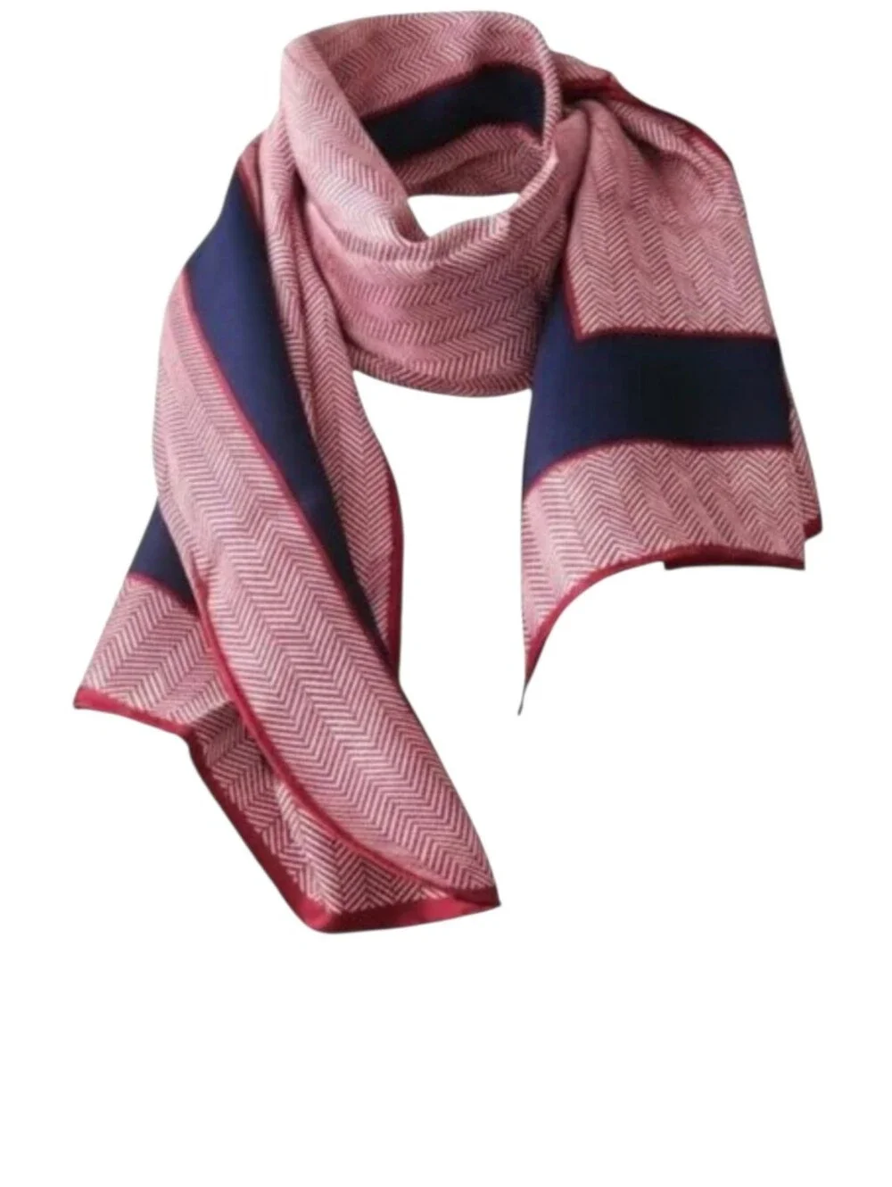 Vintage 1970s Silk Dorce Red White Blue Herringbone Scarf